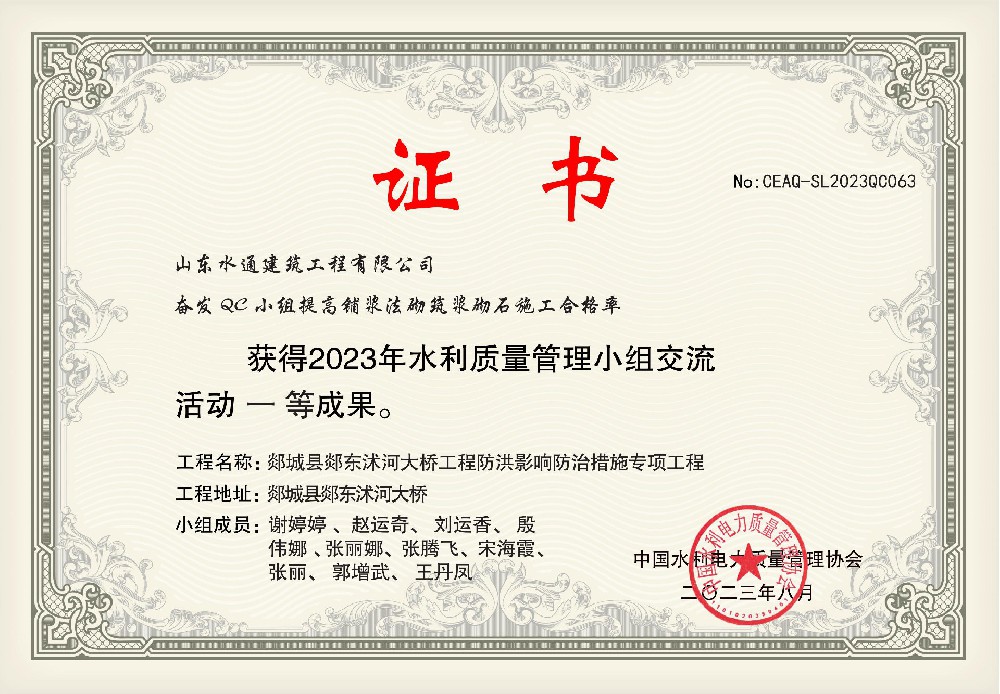 水利质量管理小组交流活动一等成果